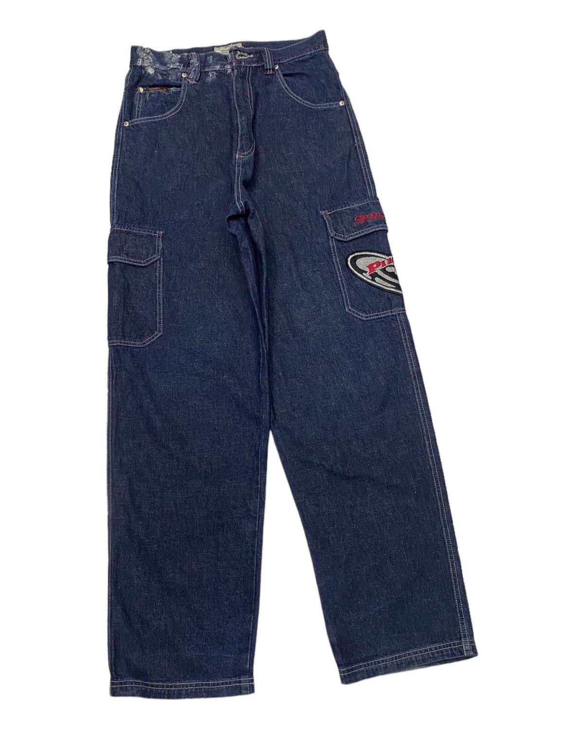 JNCO 🔥BAGGY DENIM CARGO PANTS PIKO HAWAIIAN DISTRESS RIPS DENIM Size US 30 / EU 46 - 5 Thumbnail