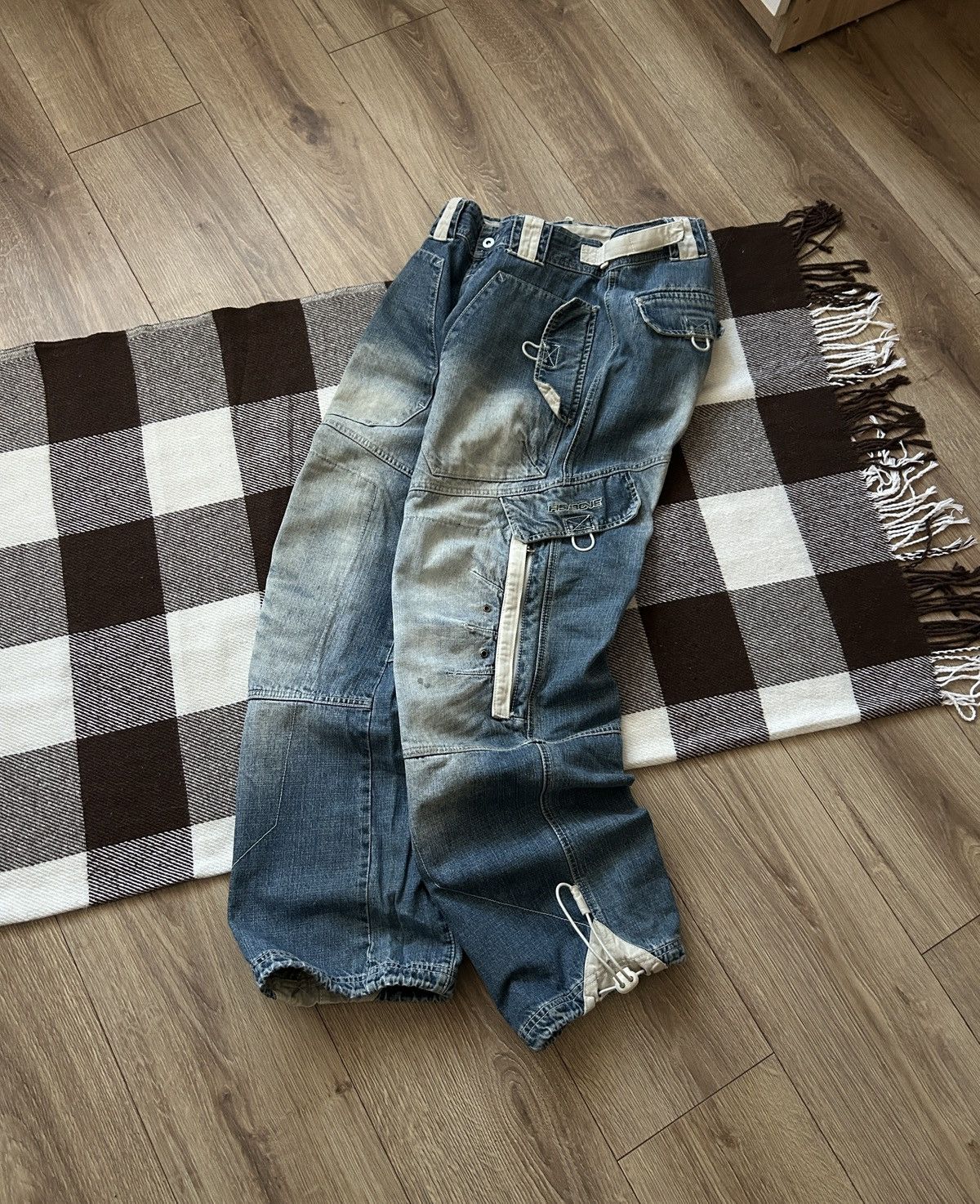 Vintage Fishbone Cargo Y2k multi-pocket denim pants rare