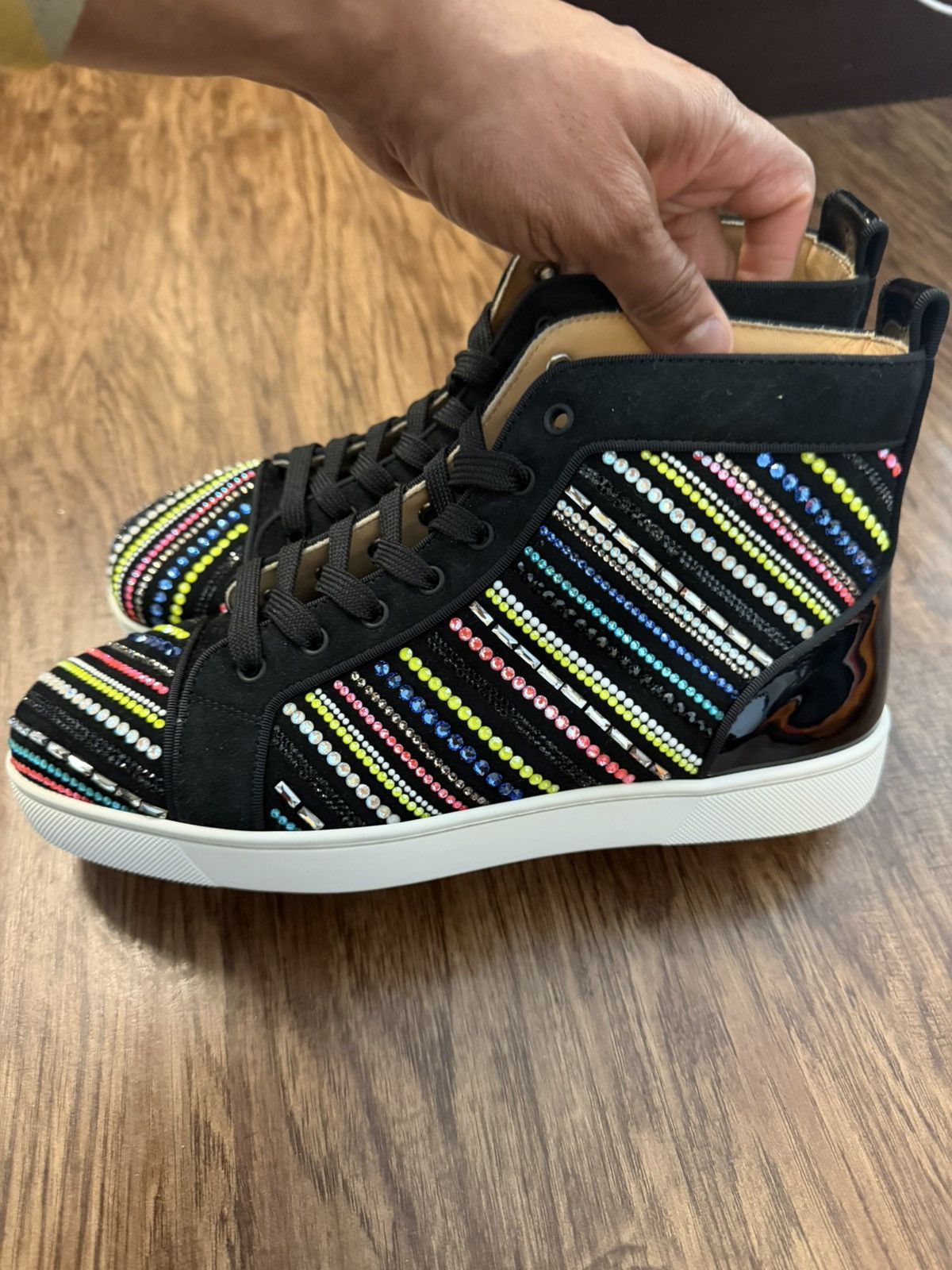Christian Louboutin Black multicolor strass hightop sneakers