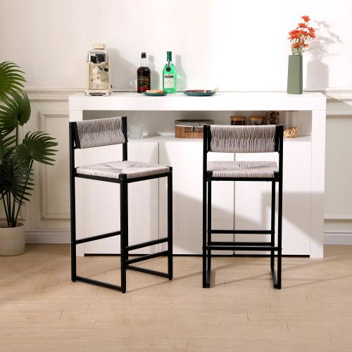 Designer × Homemade Gray Set of 2 Hand Weave Bar Stools with Back Counter Height Size US L / EU 52-54 / 3 - 1 Thumbnail