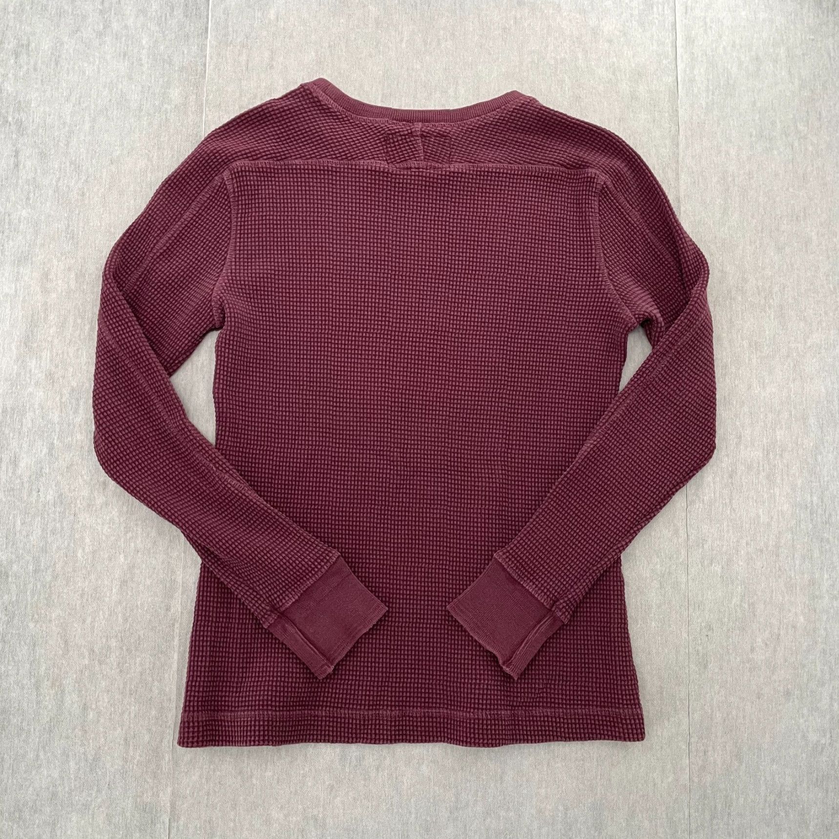 Vintage American Giant Shirt Womens M Burgundy Thermal Waffle Knit Sweatshirt USA Size M / US 6-8 / IT 42-44 - 2 Thumbnail