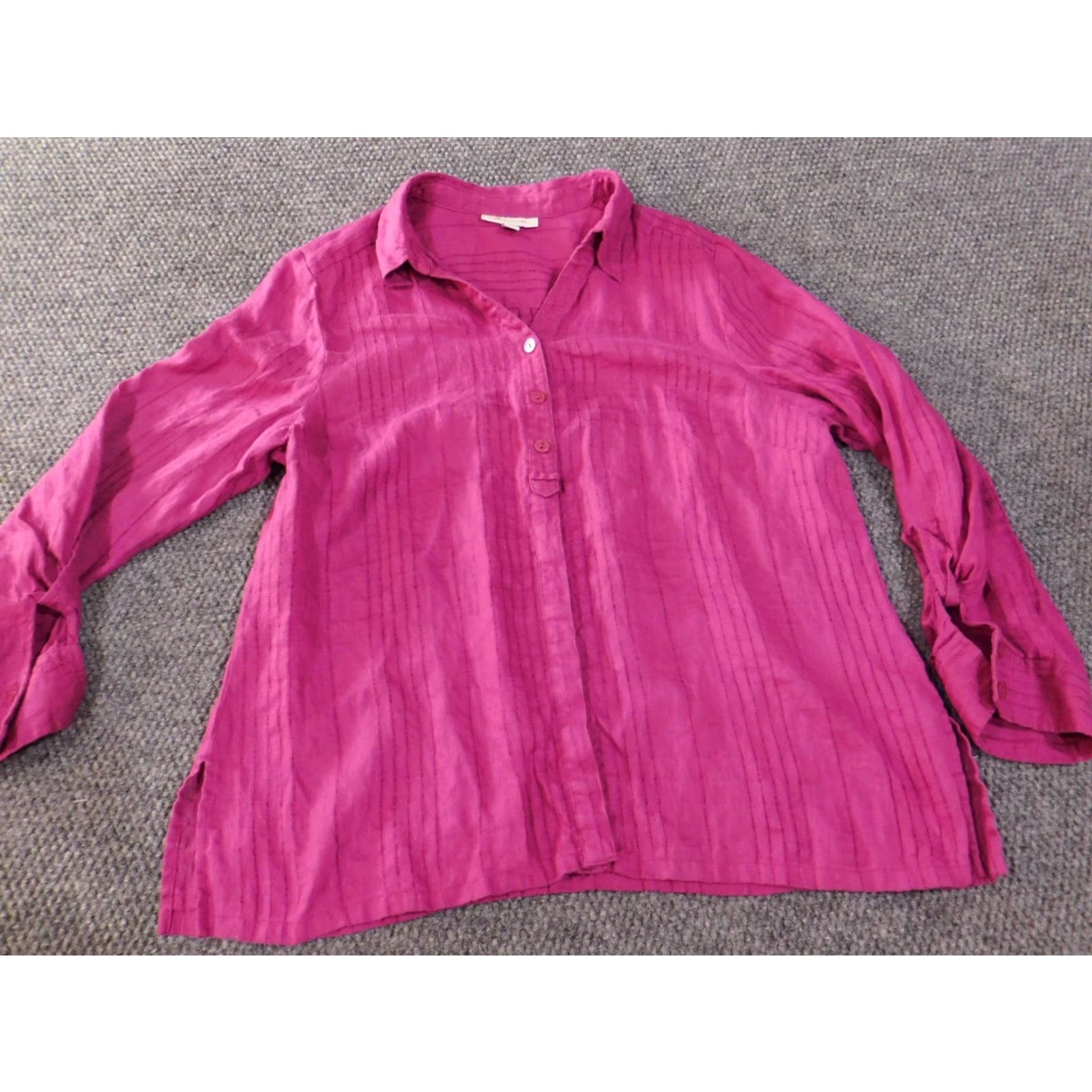 JM Collection JM Collection Button-Up Shirt Womens 18 Pink Linen Knit Pullover Collared Long Sleeve Casual Designer Blouse Striped Button Accents Stretch Regular Size XXL / US 16-18 / IT 52-54 - 2 Thumbnail