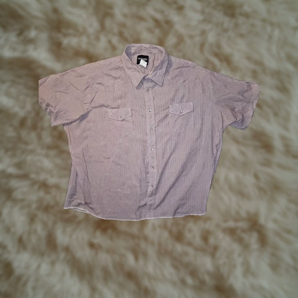 Wrangler VINTAGE Wrangler Pearl Snap Shirt Men 4XB Mauve Short Sleeve Surged Hem Cowboy Shirt Mens Big & Tall 62 Chest Pink Striped Western Cowboy150 Size US XXL / EU 58 / 5 - 1 Thumbnail