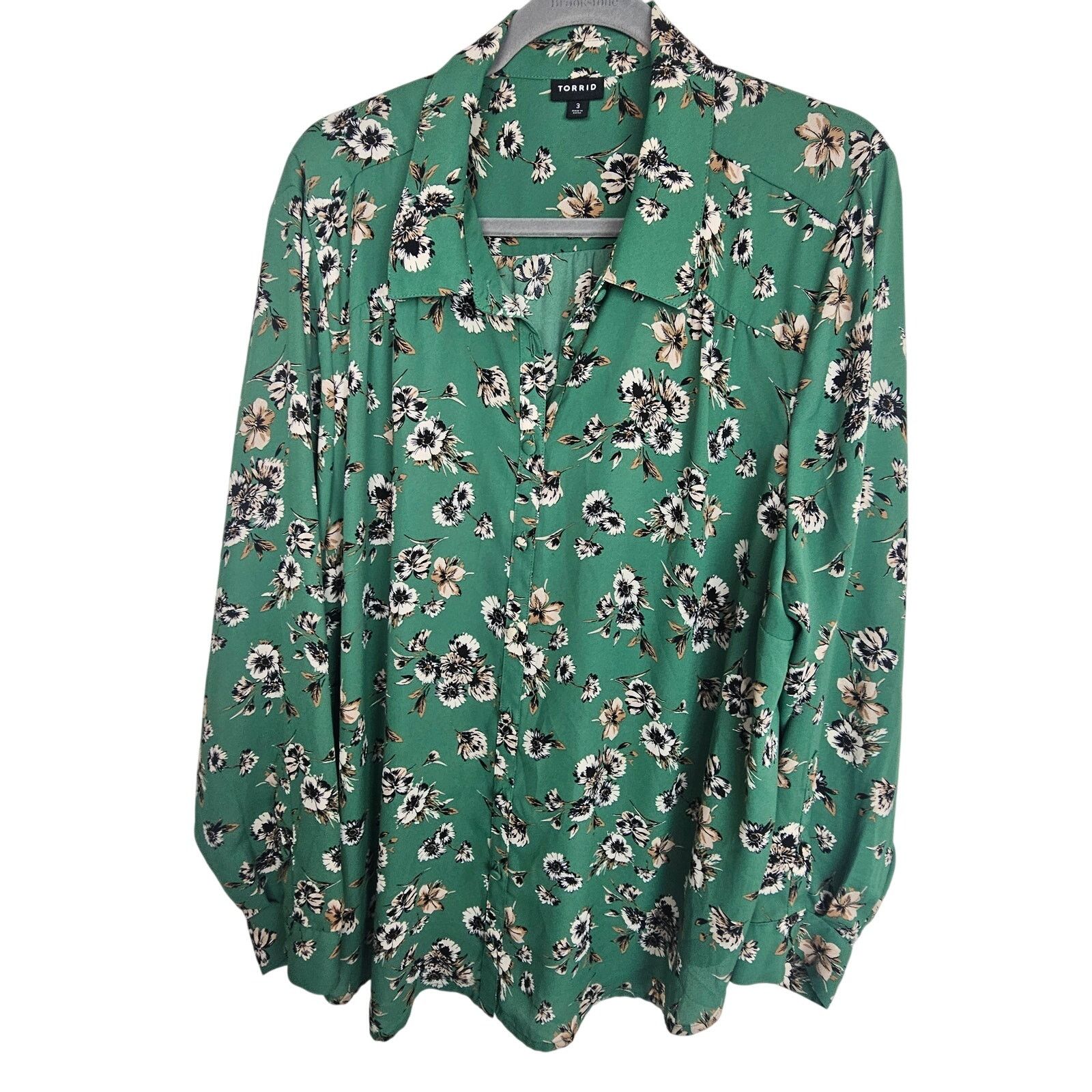 Corridor Torrid Madison Georgette Green Floral Blouse Plus Size 3X Size 3XL / US 20-22 - 1 Thumbnail