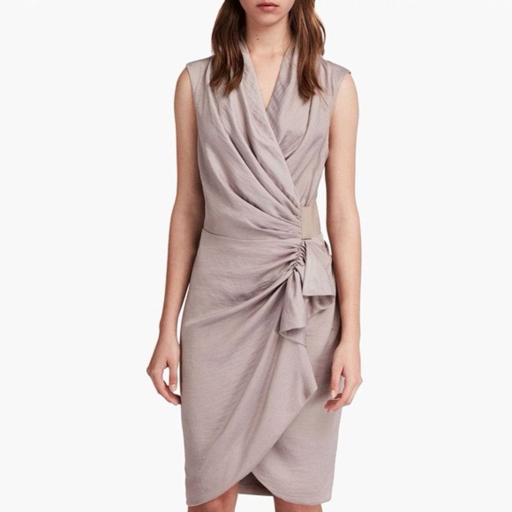 Allsaints AllSaints cancity ruched mini dress pale gray Silk Sleevele Size M / US 6-8 / IT 42-44 - 1 Thumbnail