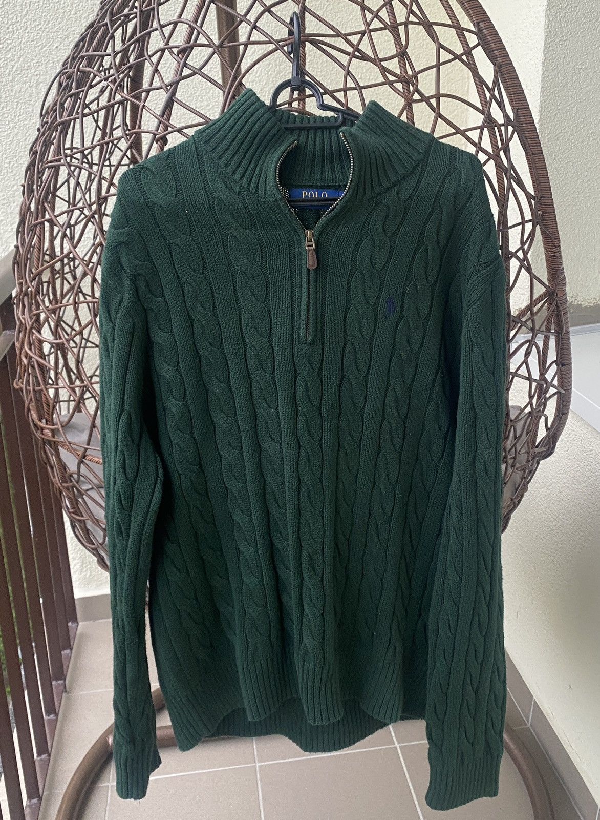 Polo Ralph Lauren Dark green cabel half zip ralph lauren kniwear Size US XL / EU 56 / 4 - 1 Thumbnail