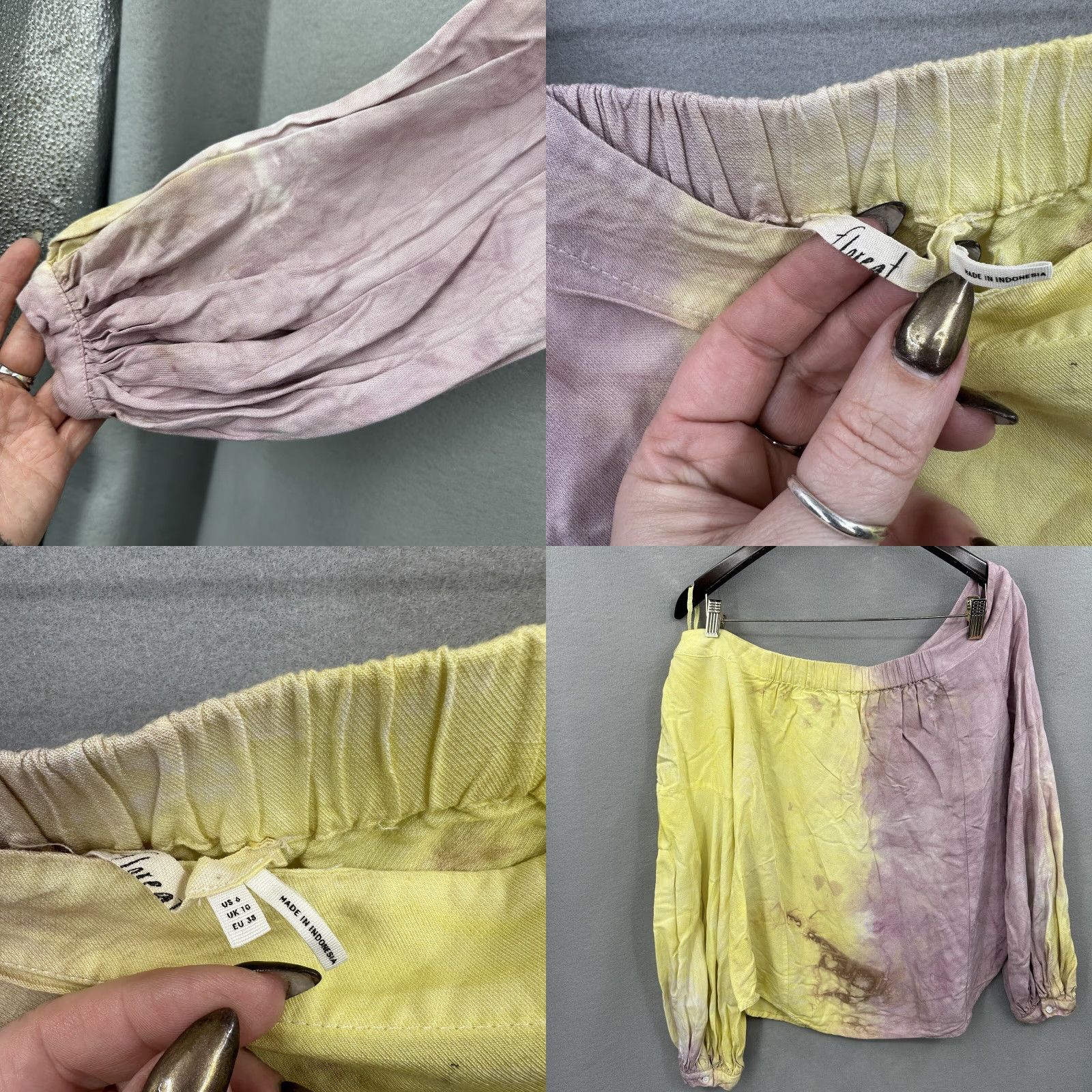 Anthropologie Floreat Blouse Womens 6 Anthropologie Off The Shoulder Tie Dye Ombre Cottagecore Size M / US 6-8 / IT 42-44 - 8 Thumbnail