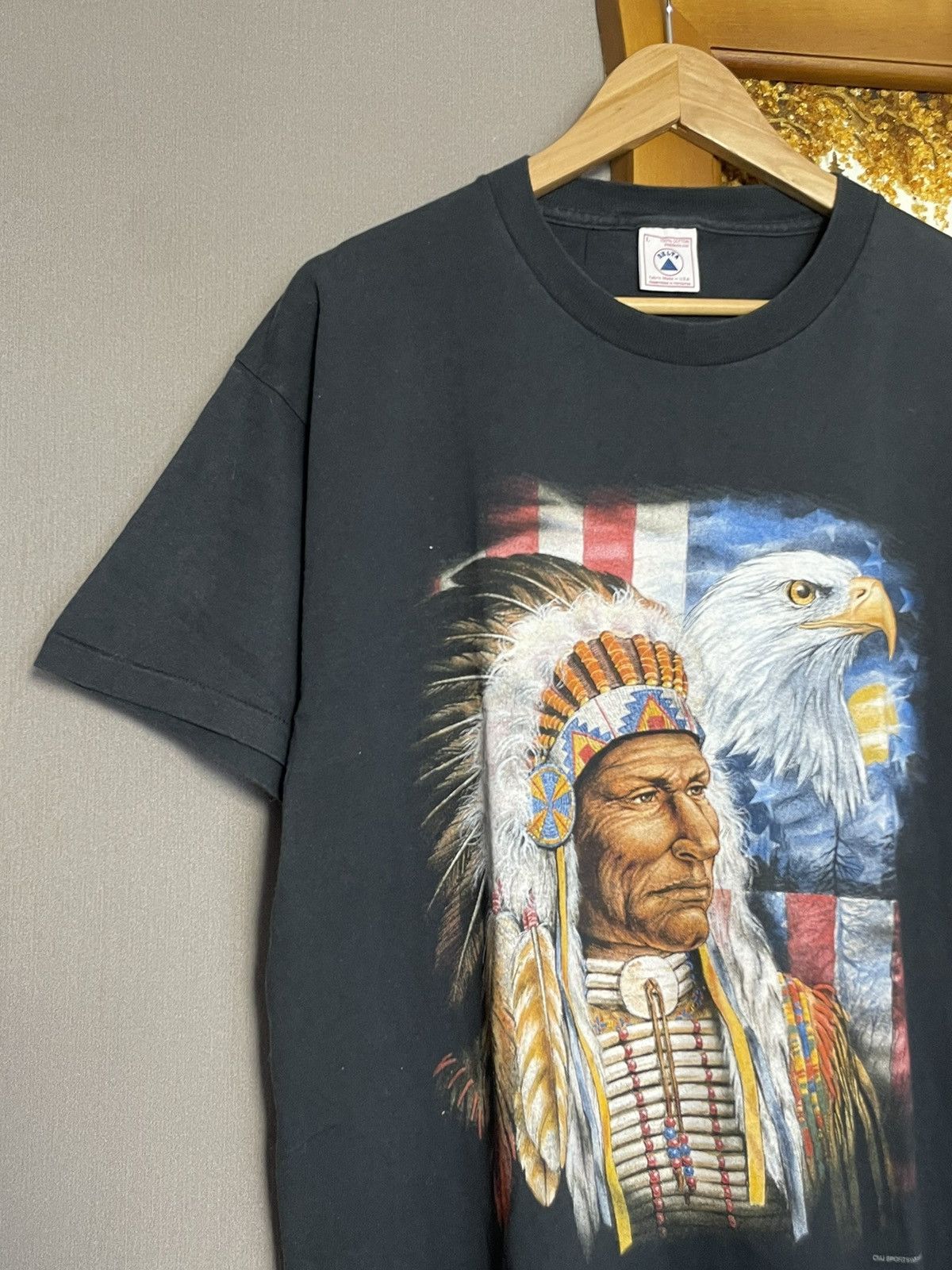 Band Tees × Vintage Vintage Single Stitch Native American Eagle Indian T-shirt Size US L / EU 52-54 / 3 - 4 Thumbnail