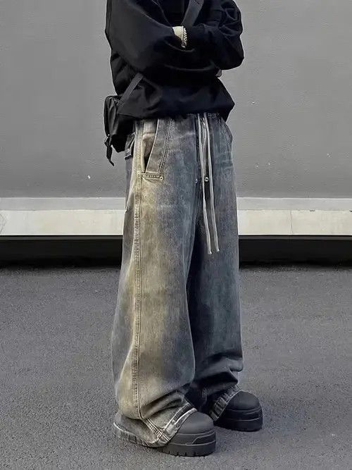 Japanese Brand Retro wash gradient drawstring work wide leg jeans Size US 32 / EU 48 - 6 Thumbnail