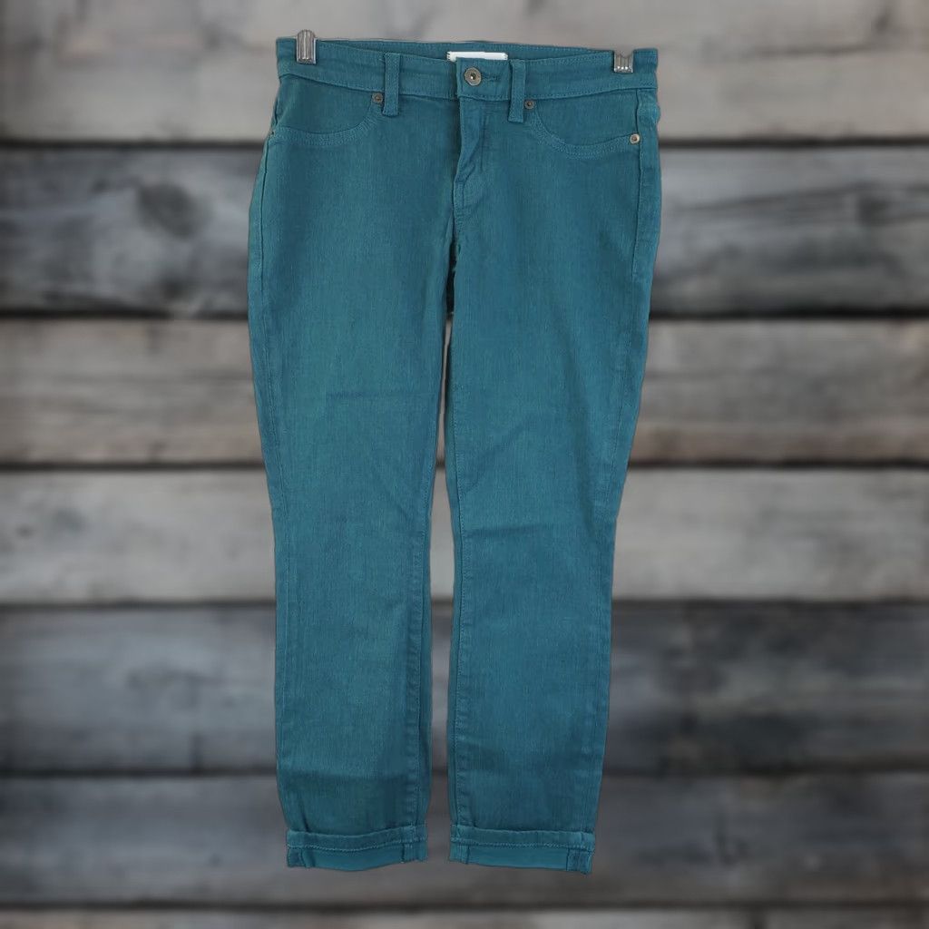 Vintage Lila Ryan Womens Dorianna Skinny Jeans Sz 25P Teal Green Rolled Hem Low Rise Jeans Skinny Womens 25P Green 68% Cotton 29% Rayon 3% Spandex Vintage No Size 42" / US 20 - 1 Thumbnail