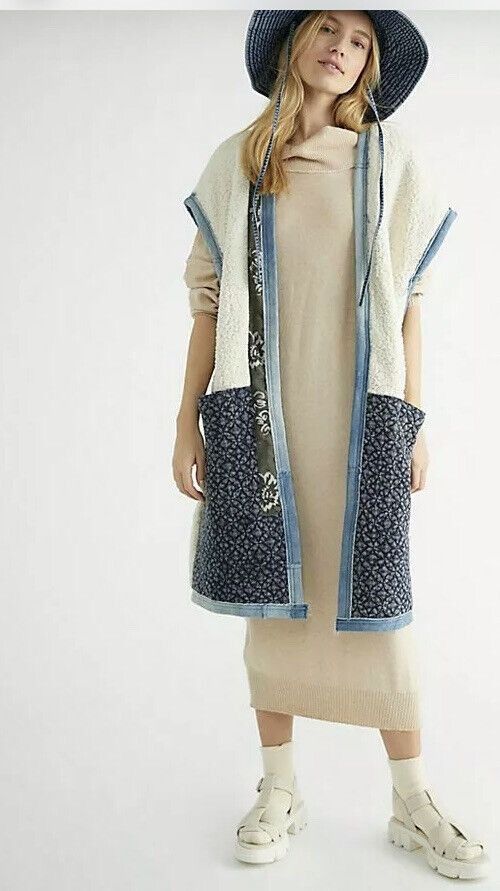 Designer × Free People Rare Luxury Free People Ramble On Oversize Vest Patchwork Size XS / US 0-2 / IT 36-38 - 3 Thumbnail