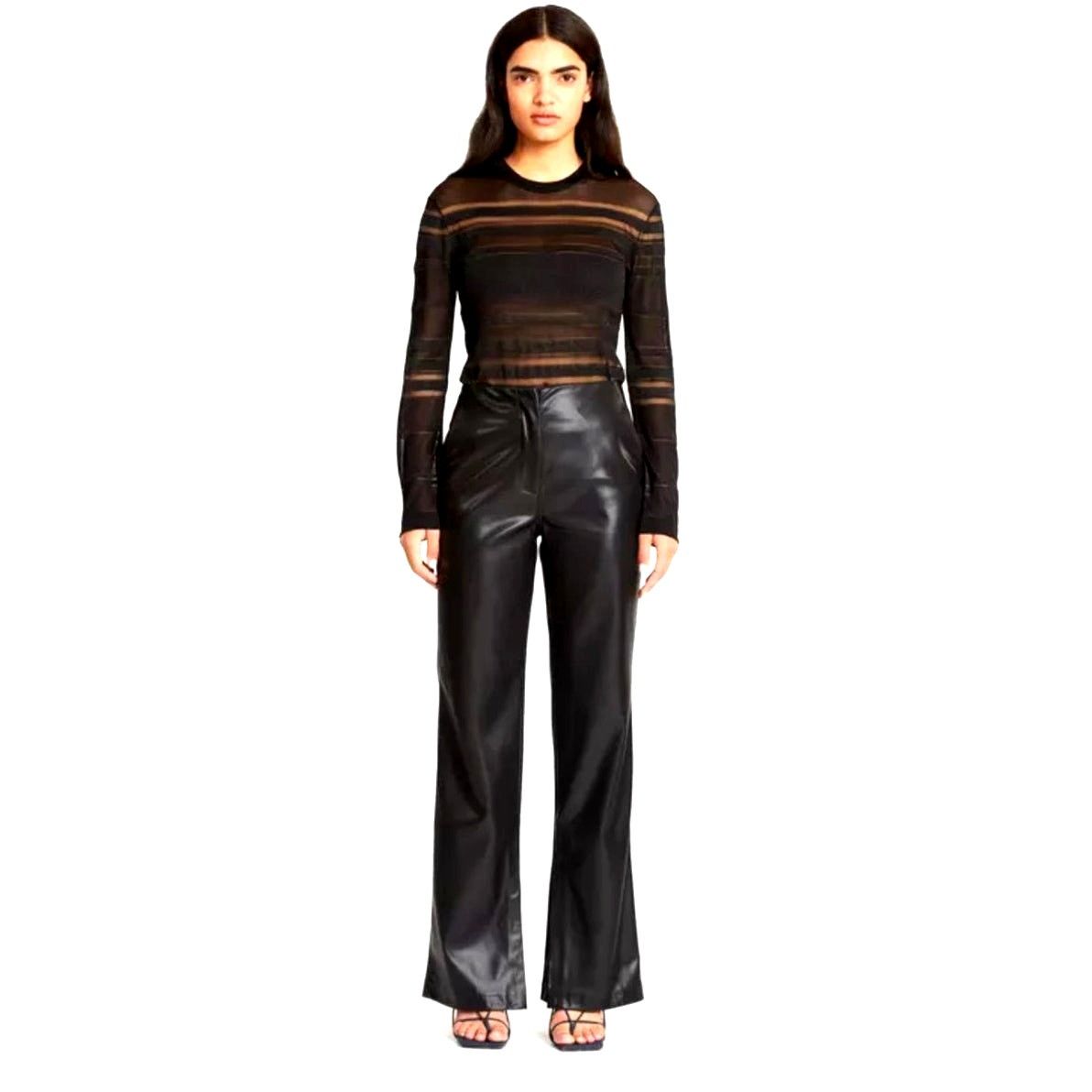 Tanya Taylor Tanya Taylor Adler Faux Leather Pants Bottom Slits Black 18 Size 40" / US 18 - 3 Thumbnail