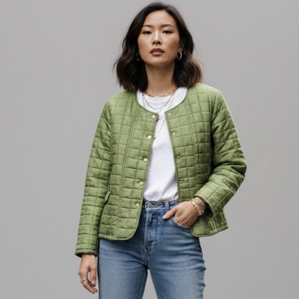 Vintage Vintage Silk Quilted Cropped Light Jacket - Medium Size M / US 6-8 / IT 42-44 - 1 Thumbnail