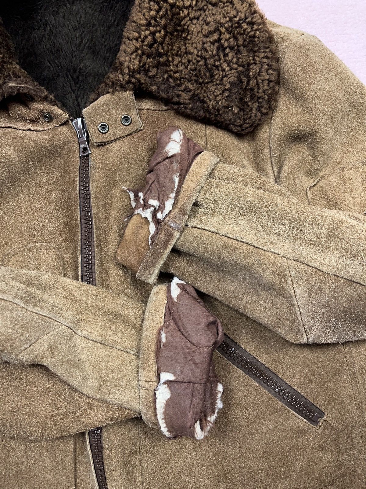 Genuine Leather ➕ 80s vintage suede faded flyer shearling jacket aviator Size US L / EU 52-54 / 3 - 7 Thumbnail