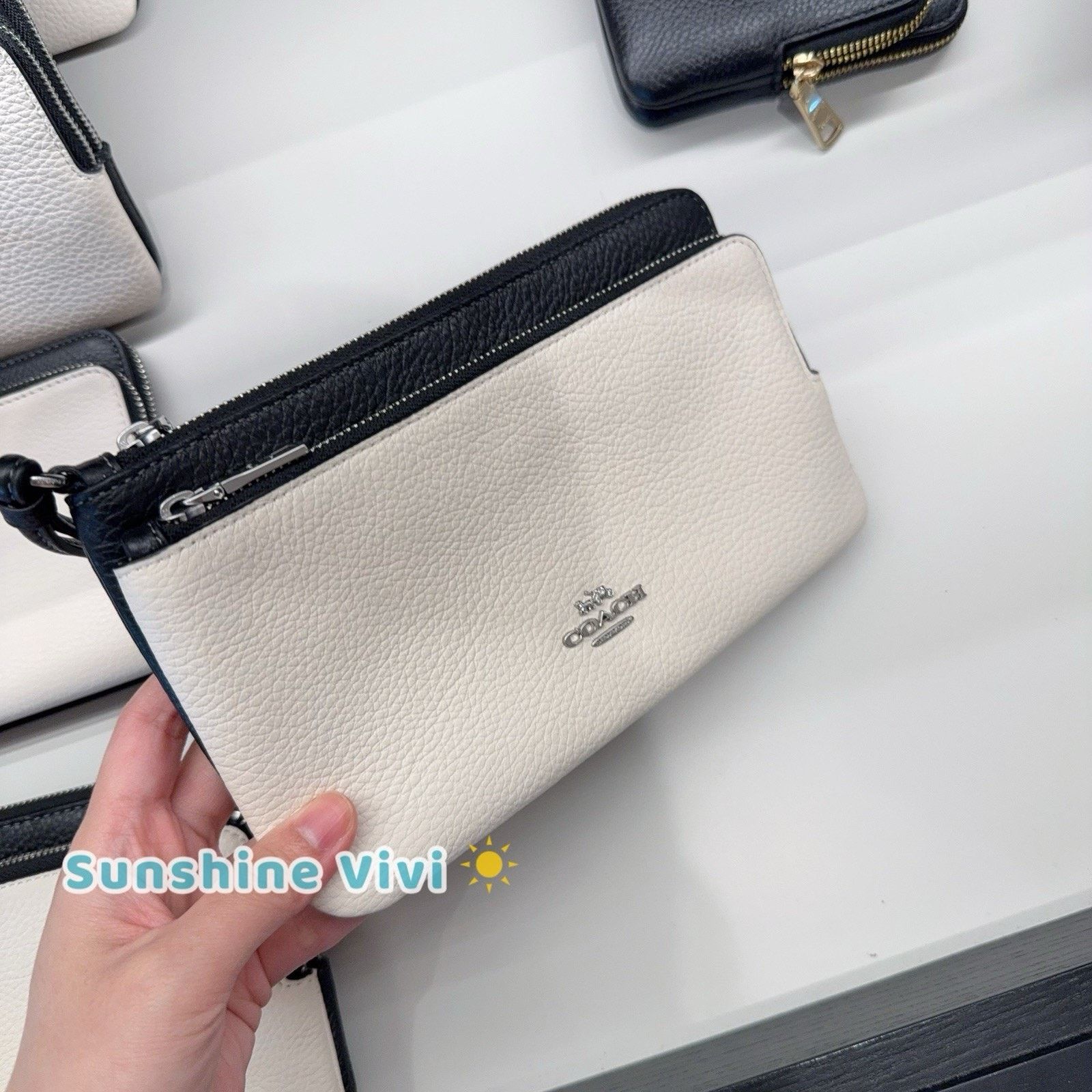 Coach NWT COACH Double Zip Wallet Silver/Chalk Black Leather CU921 Size ONE SIZE - 3 Thumbnail