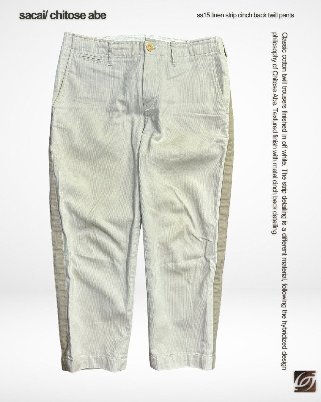 Sacai Sacai SS15 Linen Strip Cinch Back Twill Pants Size US 34 / EU 50 - 1 Thumbnail