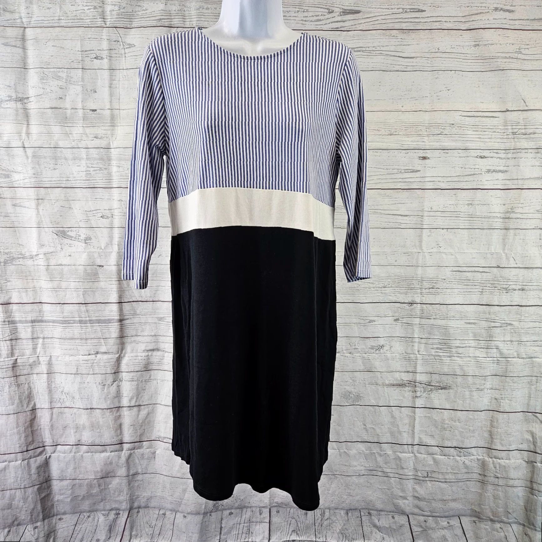 J. Jill J. Jill Womens Dress Stripe 3/4 Sleeve Blue Black Petite Medium Size M / US 6-8 / IT 42-44 - 2 Thumbnail