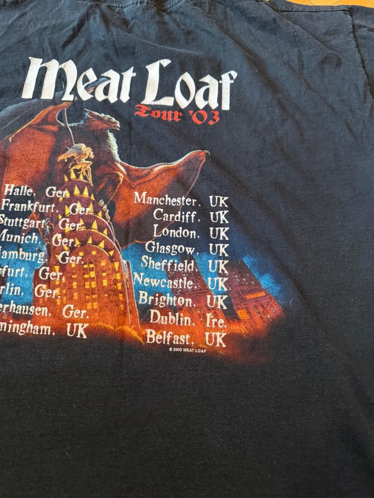 Fruit Of The Loom Vintage Meat Loaf Bat Out Of Hell 2003 Europe Tour T-Shirt Size US XL / EU 56 / 4 - 7 Thumbnail