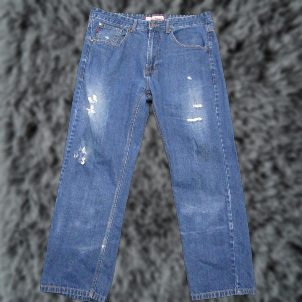 Denime VINTAGE Lowrider Jeans 38x30 Denim Blue Distressed Baggy Mens Jeans Regular Men Blue Denim Distressed 90s Streetwear Mens Size US 36 / EU 52 - 1 Thumbnail