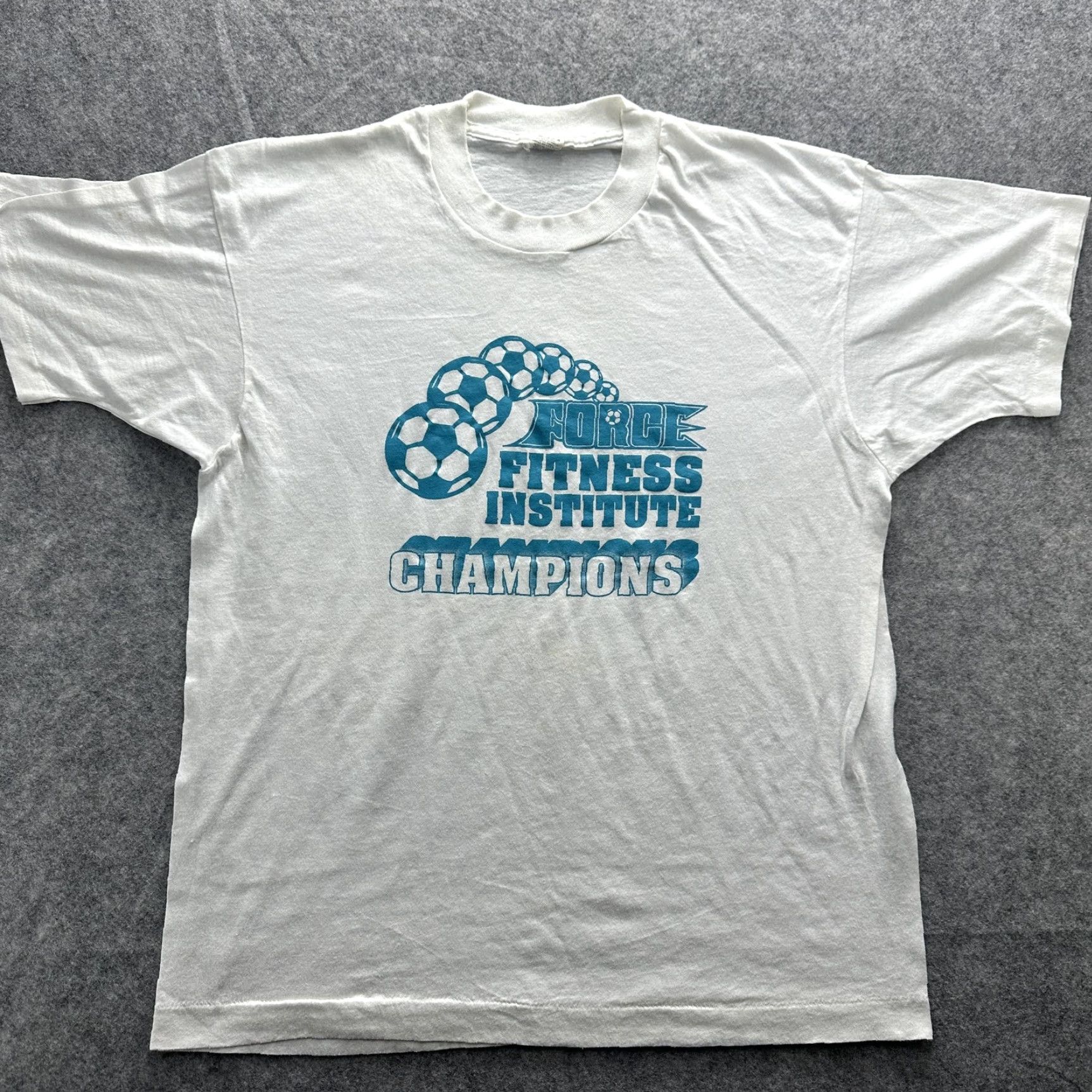Vintage VINTAGE Screen Stars Shirt Mens XL White Force Fitness Institute Champions Soccer SS Graphic Print Front Size US XL / EU 56 / 4 - 2 Thumbnail