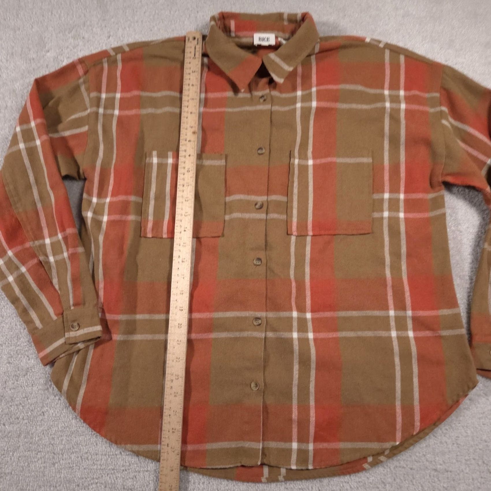 BKE BKE Shirt Womens Large Brown Plaid Button-Down Long Sleeve Boyfriend Flannel Shirt Size L / US 10 / IT 46 - 5 Thumbnail