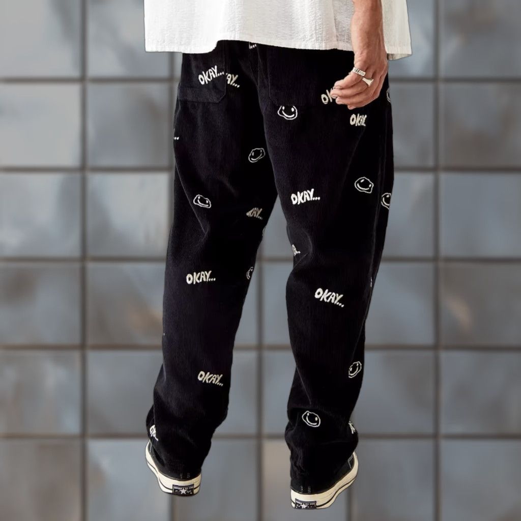 Urban Outfitters VINTAGE Urban Outfitters Okay Black Corduroy Pants Smiley Faces Sz. S Unisex Adults Pants Womens/Mens? Size US 29 - 1 Thumbnail