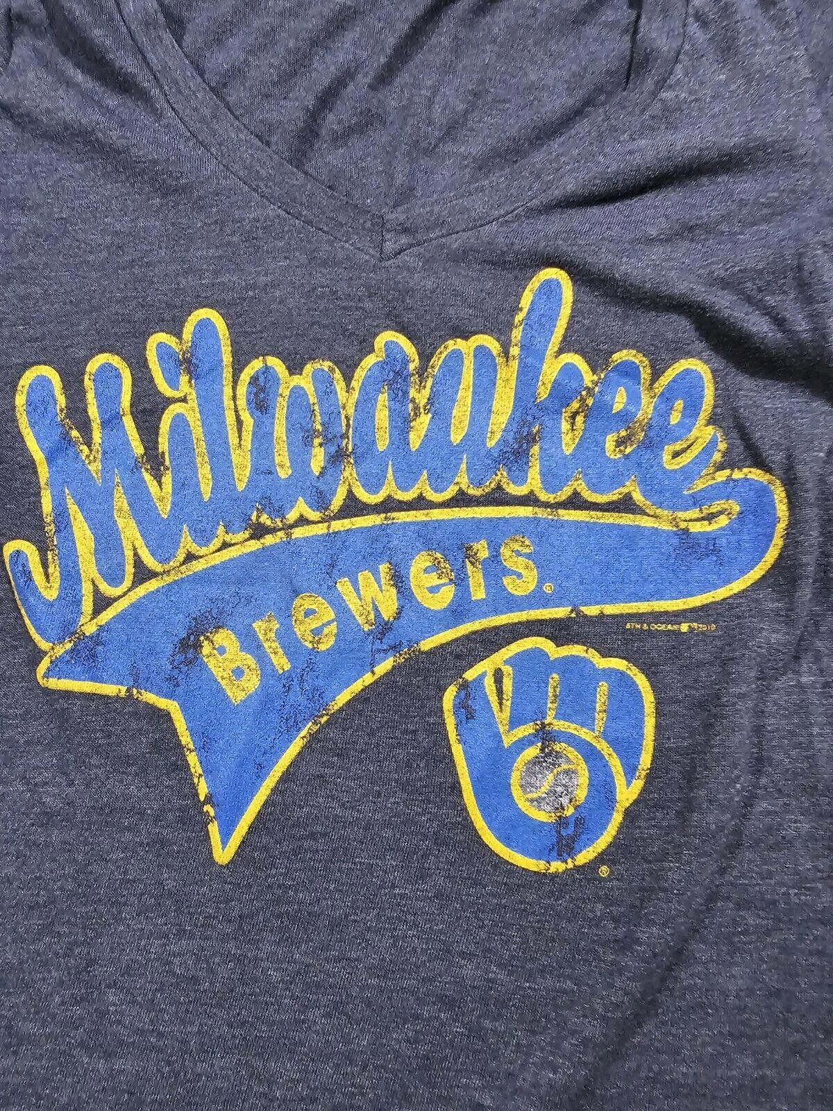 Designer 5th & Ocean Womens T shirt Blue Milwaukee Brewers VNeck Sz M Size M / US 6-8 / IT 42-44 - 2 Thumbnail