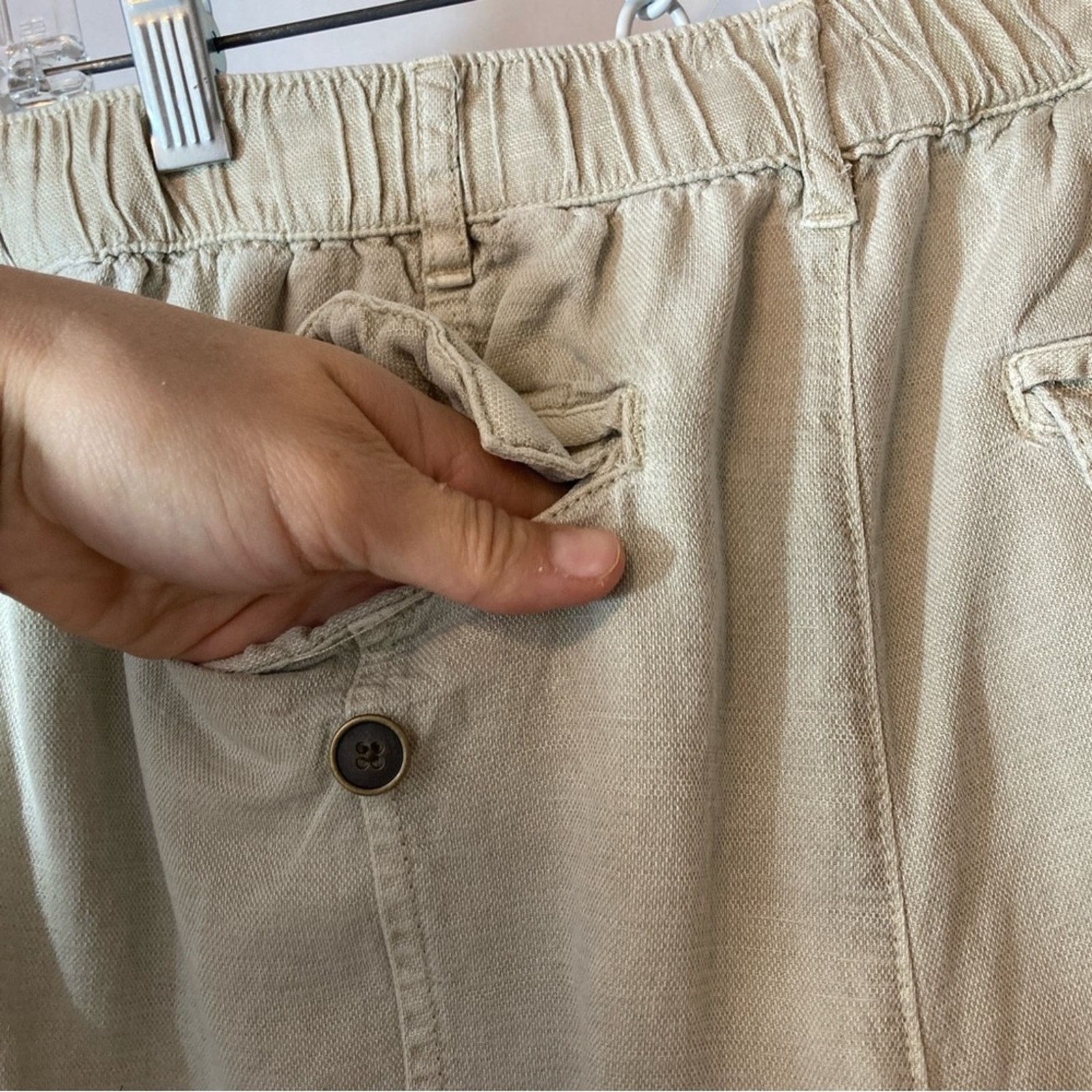 Nicole Miller Nicole Miller Linen Lyocell Cuffed Khaki Tan Cargo Pants Size 30" / US 8 / IT 44 - 11 Thumbnail