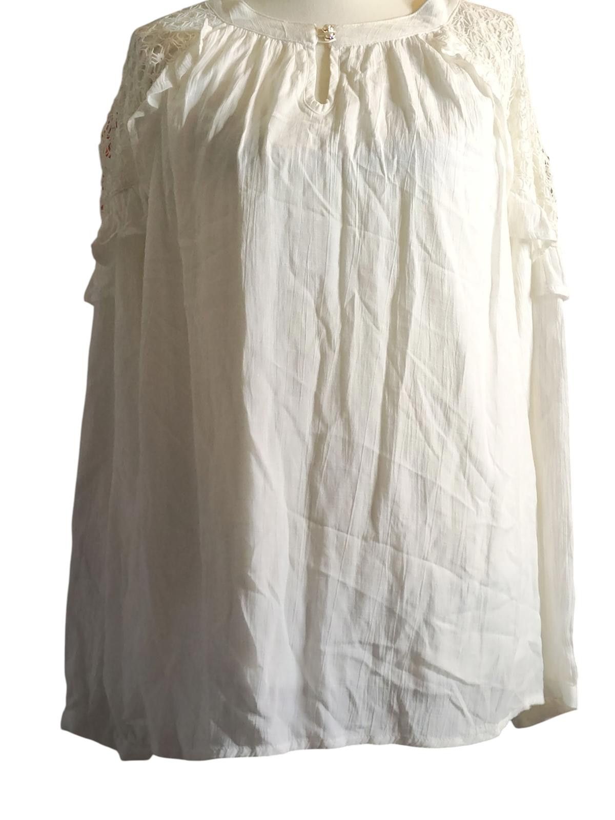 Designer Ashley Stewart White Long Sleeve Women's Blouse/Lace Details Size L / US 10 / IT 46 - 1 Thumbnail