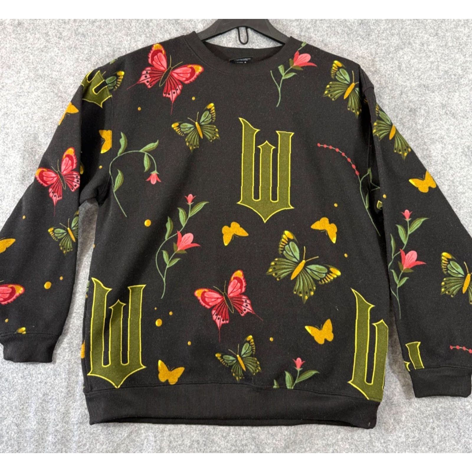 Vintage Wicked Sweatshirt Womens M Black Butterfly Print Fleece Pullover Long Sleeve Crew Neck Size M / US 6-8 / IT 42-44 - 2 Thumbnail