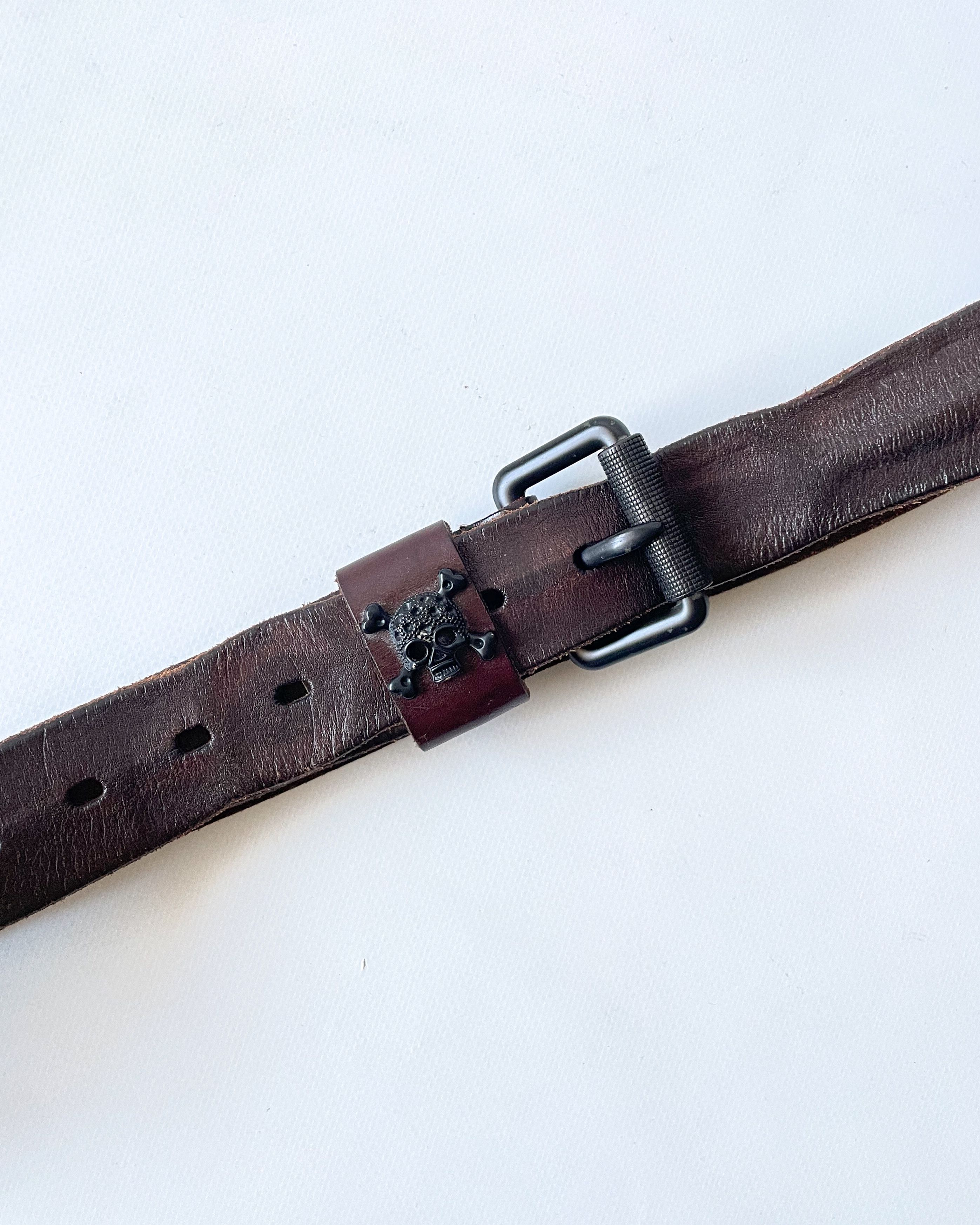 Diesel Diesel Brown Leather Belt Skull Buckle Detail Size 42 - 5 Thumbnail