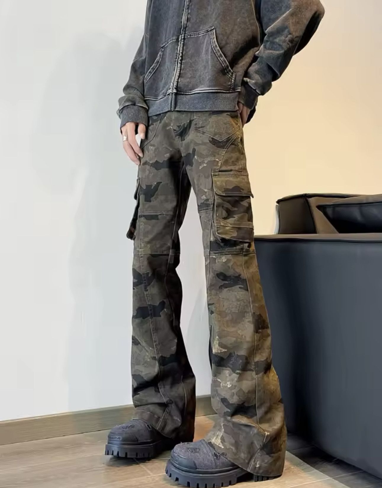 Cyber Y2K Streetwear Camouflage Slim Flare Jeans Pants