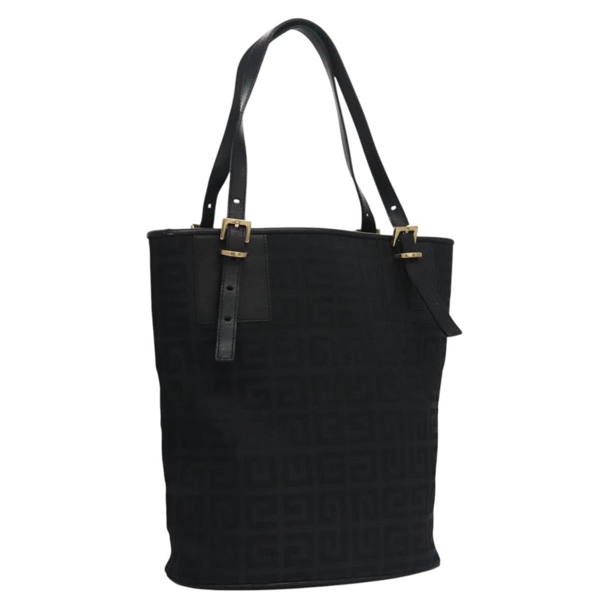 GIVENCHY Tote Bag Canvas Leather Black Gold Auth 114802