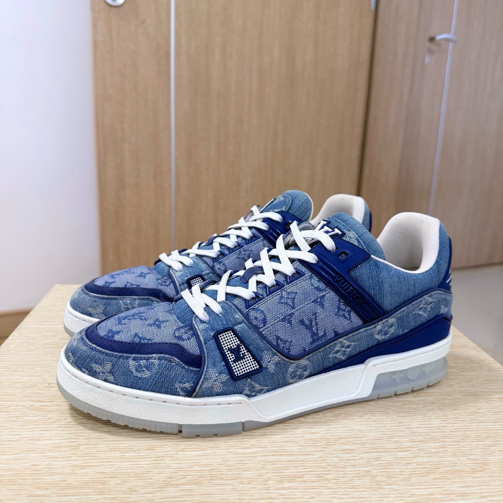 Louis Vuitton LV Trainer Blue White Denim Sneakers Size US 11 / EU 44 - 1 Thumbnail