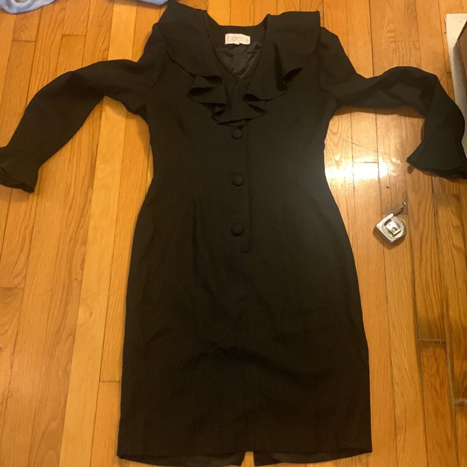 Vintage 80’s Oberon chic LBD black crepe cocktail dress Size L / US 10 / IT 46 - 7 Thumbnail