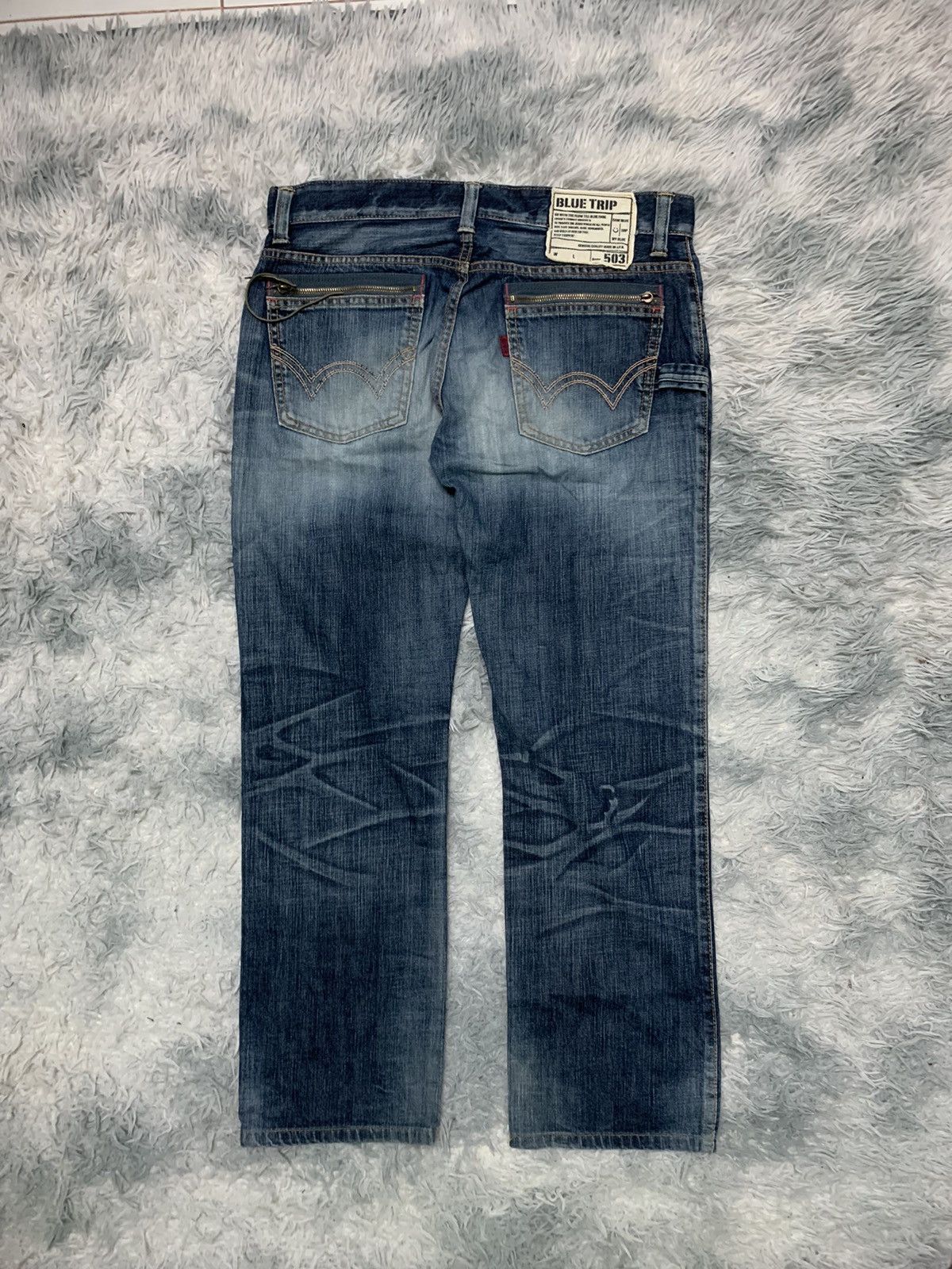 Edwin × Japanese Brand 90s EDWIN BLUE TRIP BAGGY STYLE DISTRESSED PANT Size US 36 / EU 52 - 2 Thumbnail