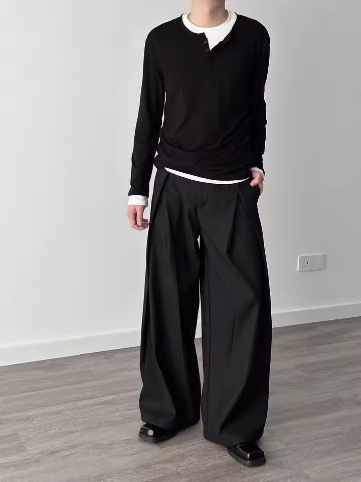 Vintage Black Wide Leg Dress Pants, Pleated Formal Trousers Size US 29 - 6 Thumbnail