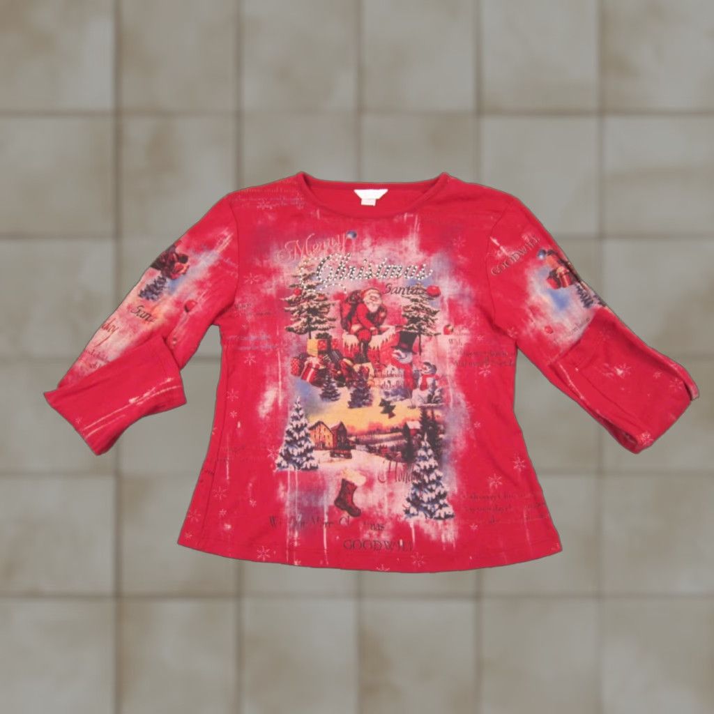 Vintage Vintage Christopher & Banks Shirt Womens M Red Christmas Santa Y2K AOP Holiday Santa Beaded Cotton T-Shirt Size M / US 6-8 / IT 42-44 - 1 Thumbnail