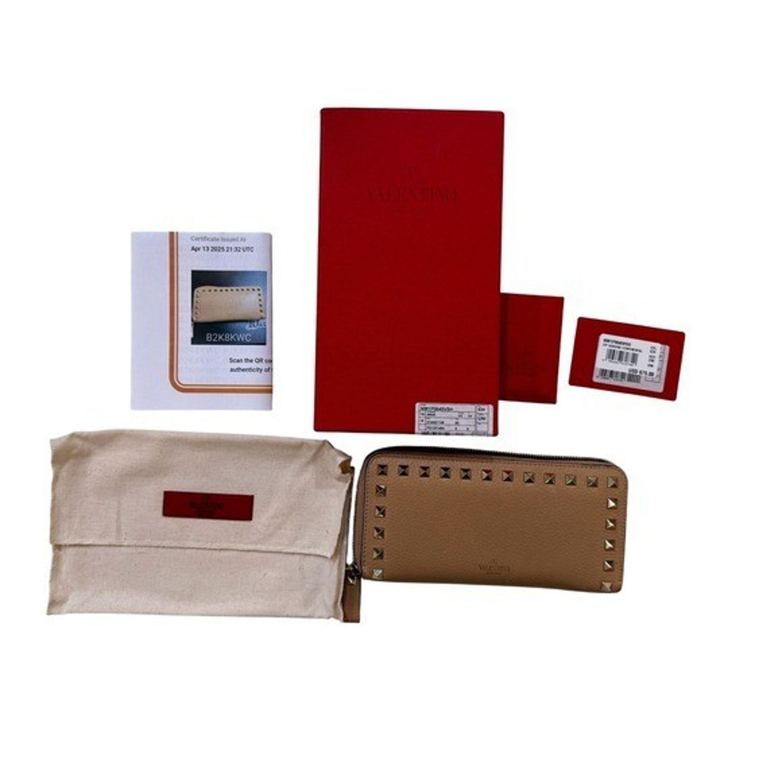 Valentino Valentino Rockstud Wallet Tan Leather Garavani Zip BOX COA Size ONE SIZE - 1 Thumbnail
