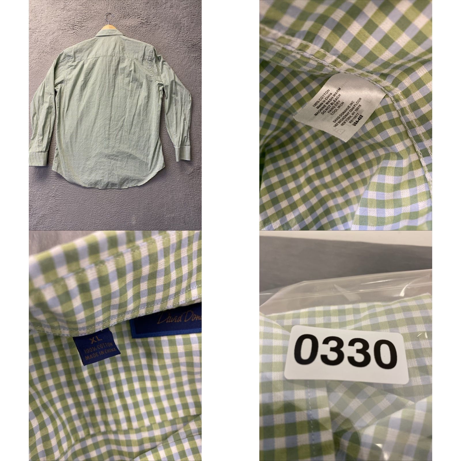 David Donahue David Donahue Dress Shirt Mens XL Green Micro Check Slim Long Sleeve Button Front 0330 Size 46R - 8 Thumbnail
