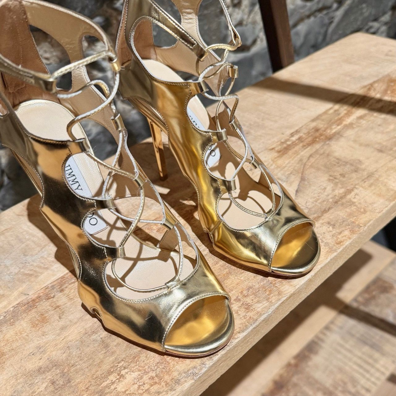Jimmy Choo Jimmy Choo Diffuse Mirror Gold Gladiator Heeled Sandals Size US 6 / IT 36 - 4 Thumbnail