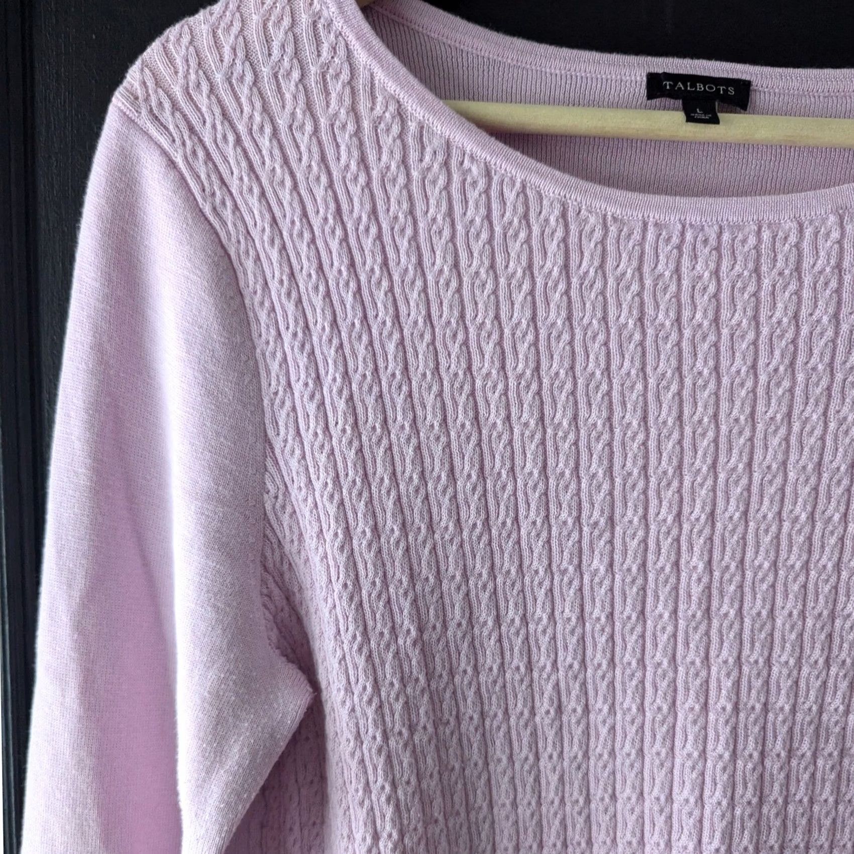 Talbots Talbots Light Pink Cable Knit Sweater Button Cuff Preppy Office Womens Sz L Size L / US 10 / IT 46 - 2 Thumbnail