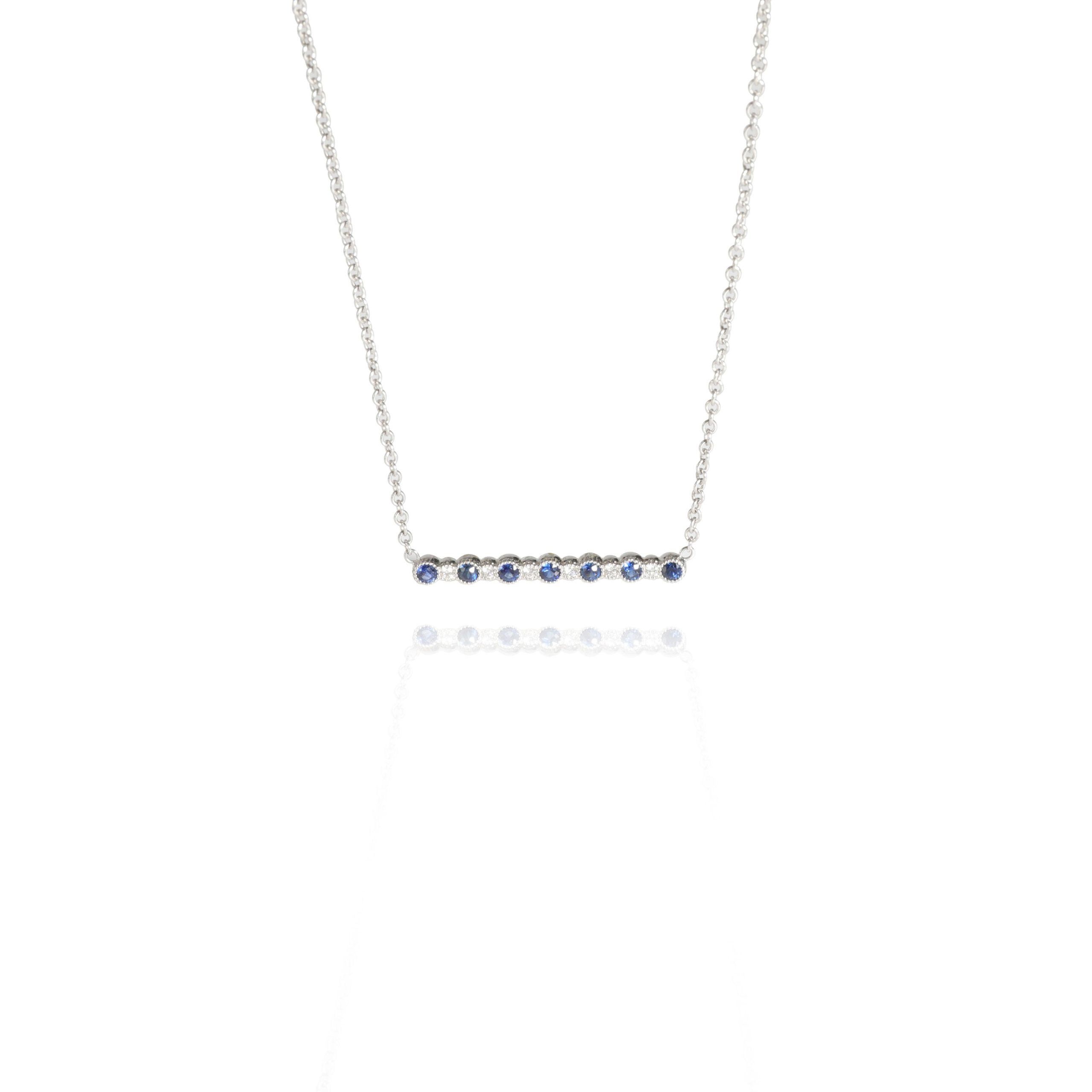 image of Tiffany Co 14K White Gold My Story Diamond & Sapphire Pendant, .08 Ctw, Women's