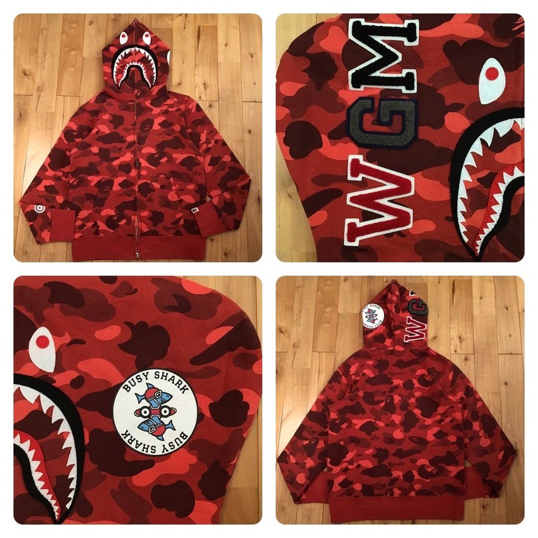 Bape BAPE Shark full zip hoodie red camo a bathing ape Size US M / EU 48-50 / 2 - 1 Thumbnail