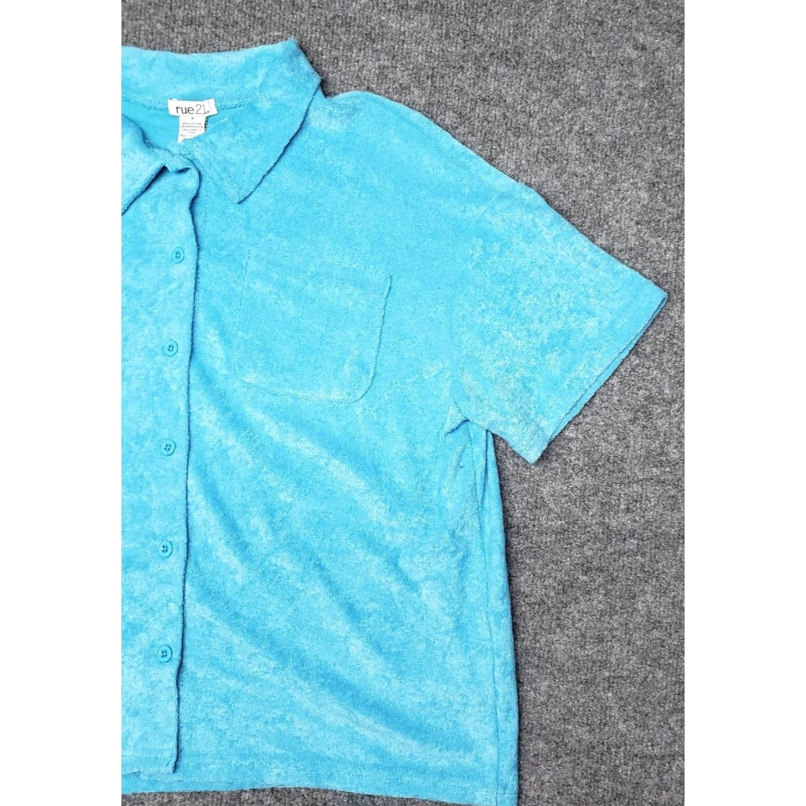 Vintage Rue21 Shirt Top Womens S Blue Terry Short Sleeve Button Up Pocket New Size S / US 4 / IT 40 - 4 Thumbnail