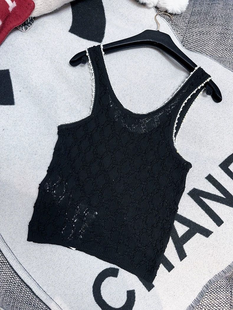 Other Chanel Black Lace Pearl Trim Tank Top Size M / US 6-8 / IT 42-44 - 2 Thumbnail