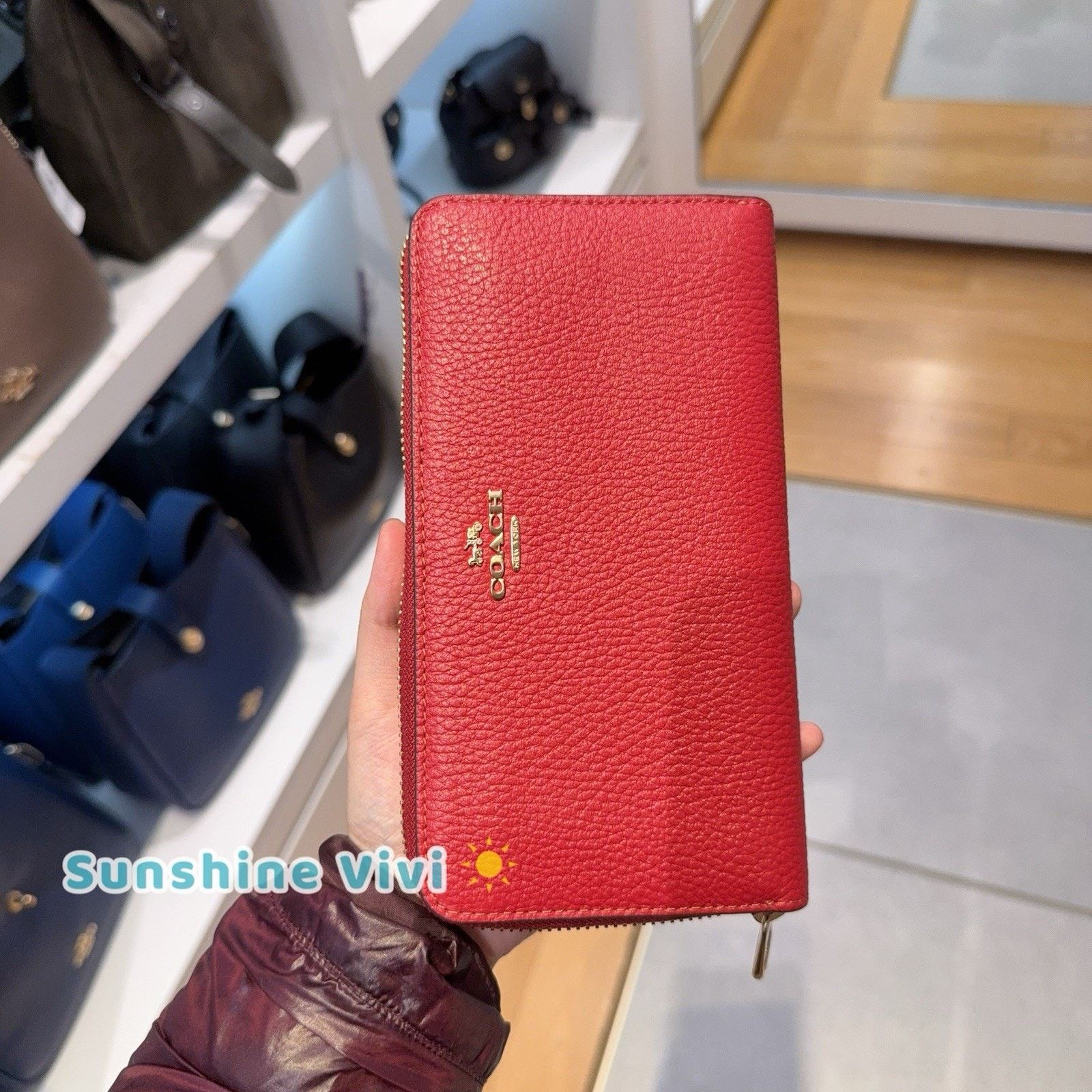 Coach NWT Coach Long Zip Around Wallet Leather C4451 Gold/True Red Size ONE SIZE - 1 Thumbnail