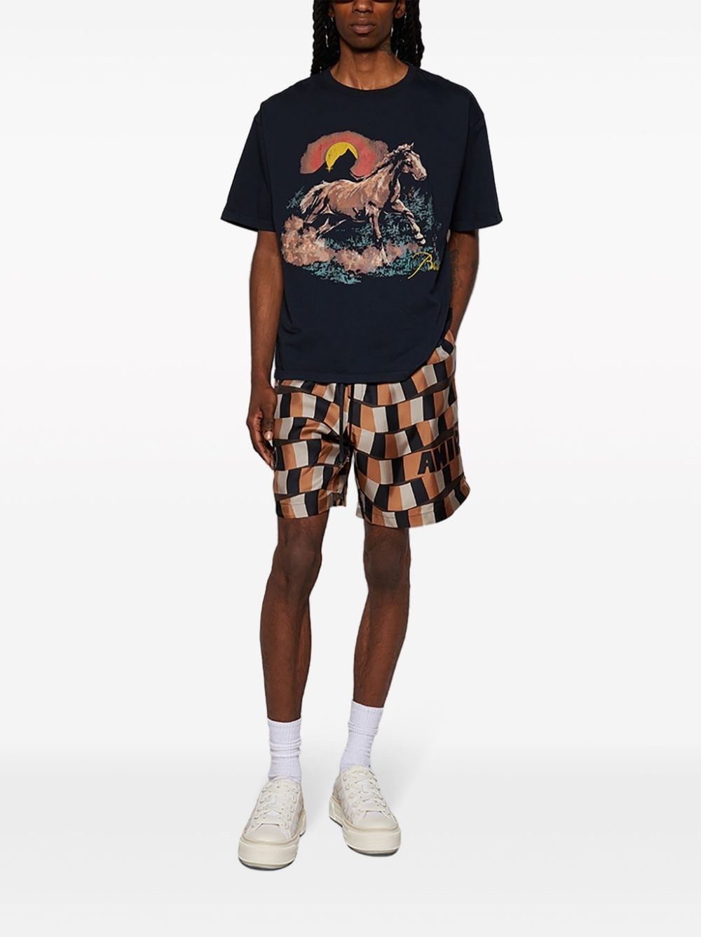Amiri oc11z0225 Snake Checker Silk Shorts in Multicolor Size US 34 / EU 50 - 2 Thumbnail