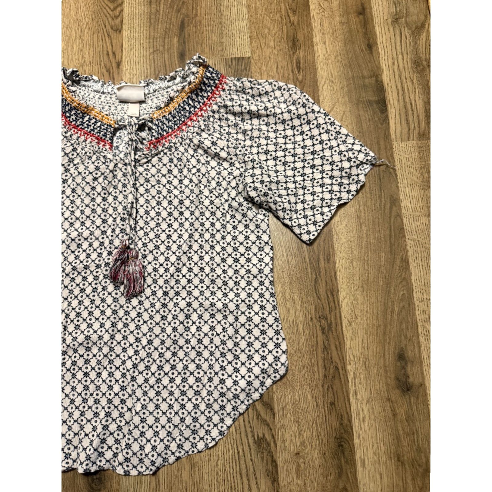 Vintage Knox Rose Blouse Womens XS White Orange Red Blue Allover Print Short Sleeve Regular Size XS / US 0-2 / IT 36-38 - 4 Thumbnail