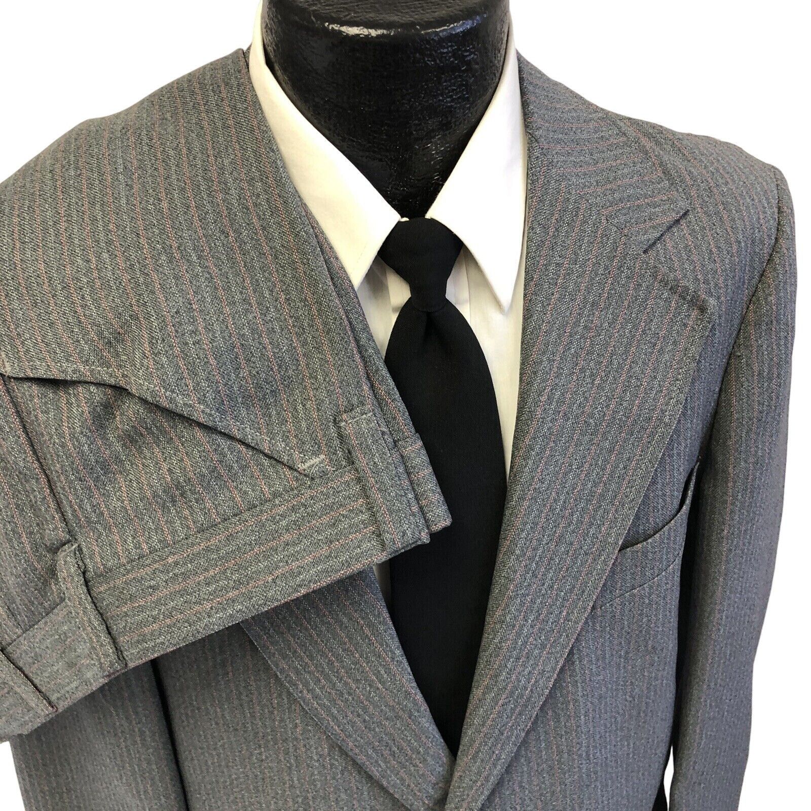 Other 2 pc Vtg Gray Red PINSTRIPE Mod DISCO Party Bell Bottom Suit Size 38R - 8 Thumbnail